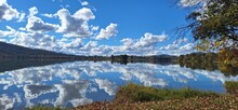 Still water reflecting the sky