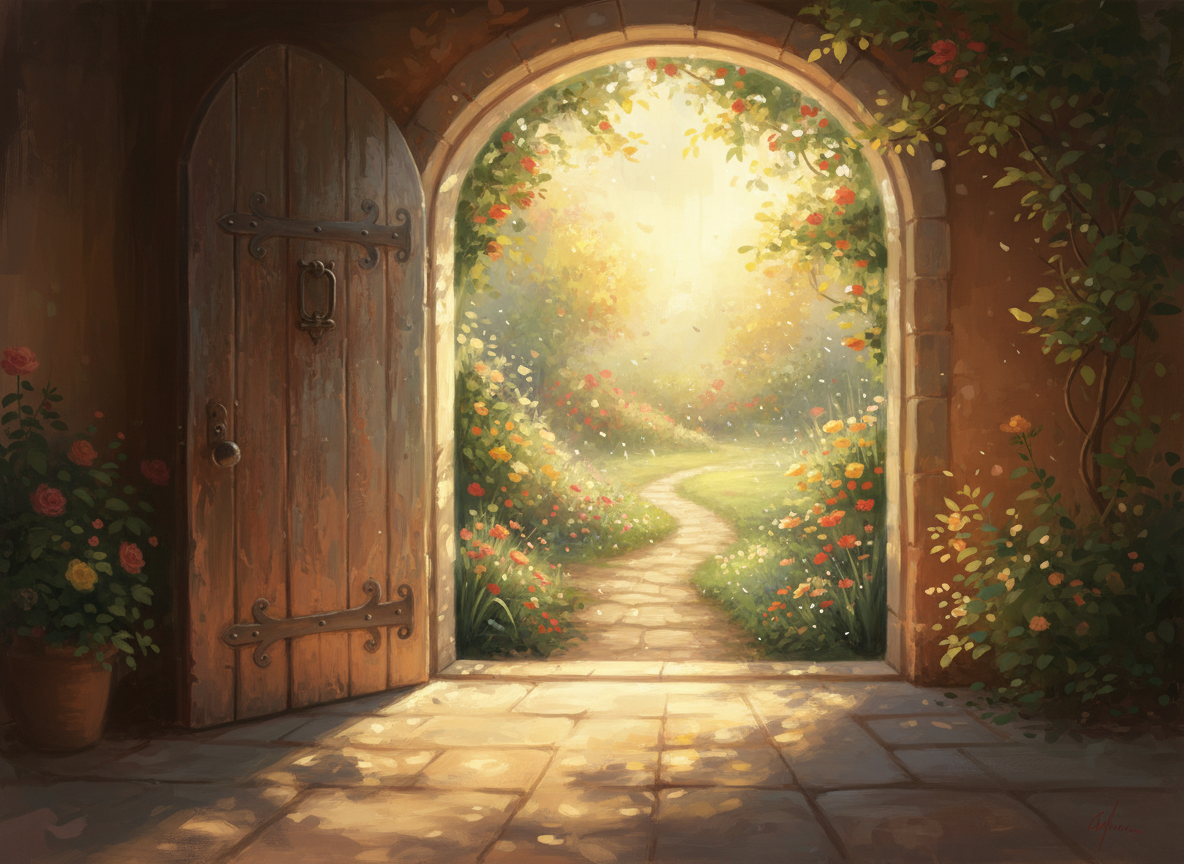 An open door leading to a warm sunlit garden — you are in the right place.